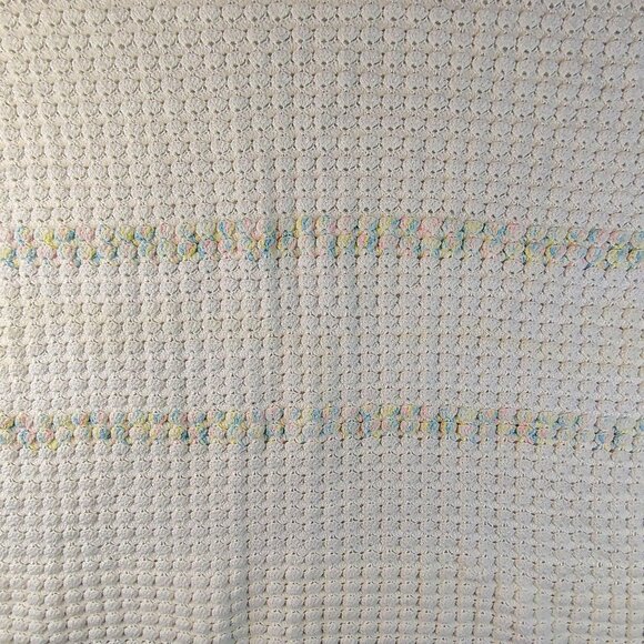 Vintage Handmade Crocheted Baby Blanket 54x32 Pastel Fringe Nursery Decor - Picture 8 of 13